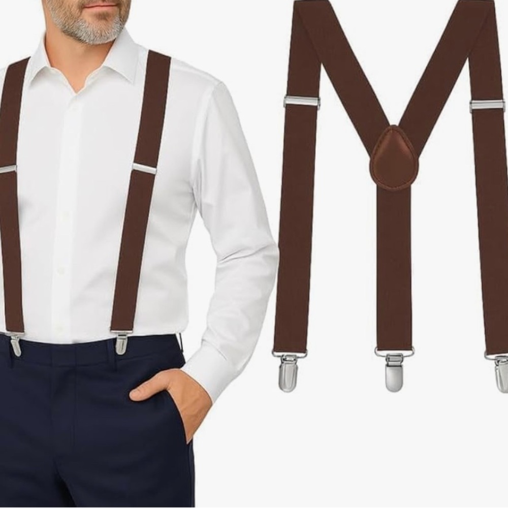 Dibi Men's Brown Suspenders with Silver Clips new